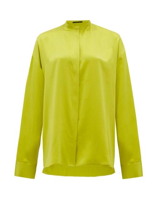 Matchesfashion.com Haider Ackermann - Mandarin-collar Silk-satin Blouse - Womens - Light Green