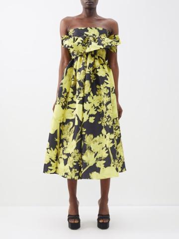 Kika Vargas - Lynn Strapless Printed Taffeta Midi Dress - Womens - Yellow Black