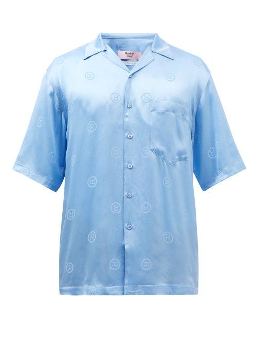 Martine Rose - Cuban-collar Logo-jacquard Satin Shirt - Mens - Blue