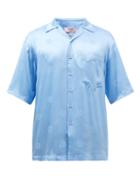Martine Rose - Cuban-collar Logo-jacquard Satin Shirt - Mens - Blue