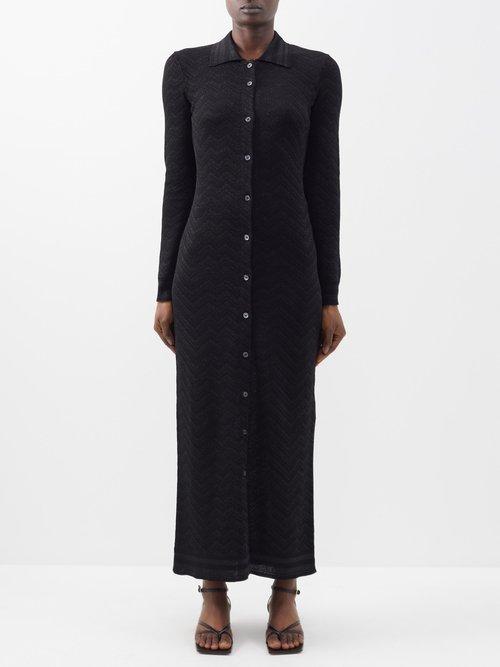 Missoni - Chevron Cotton-crochet Maxi Cardigan - Womens - Black
