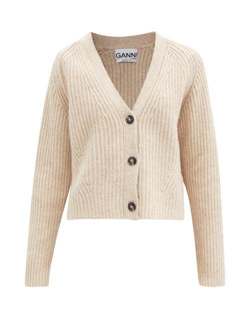 Matchesfashion.com Ganni - V-neck Recycled Wool-blend Cardigan - Womens - Light Beige