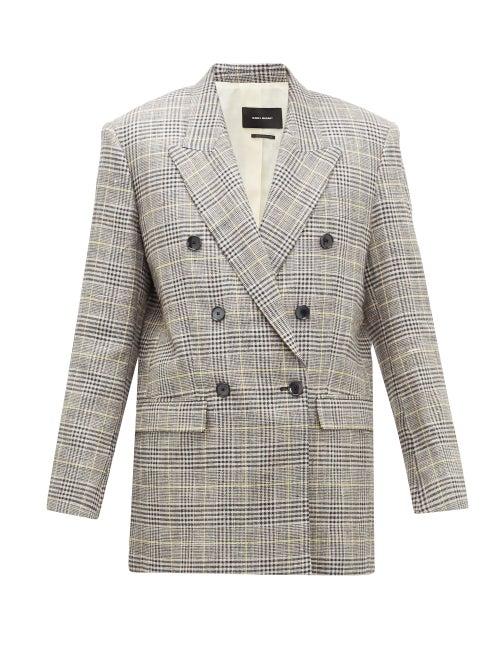 Matchesfashion.com Isabel Marant - Celadim Houndstooth-check Linen-blend Blazer - Womens - Grey