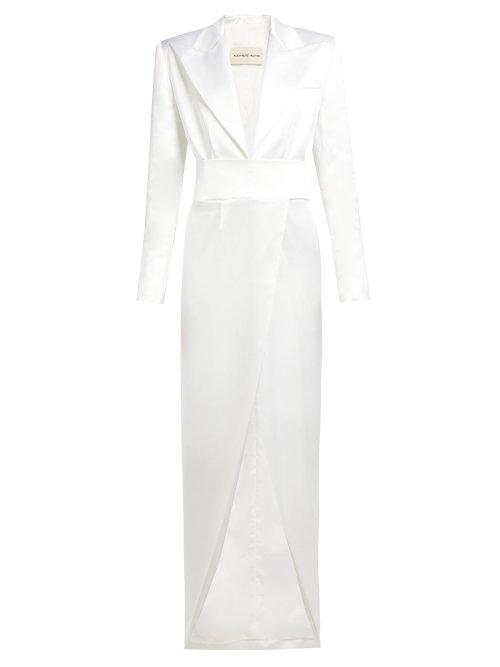 Matchesfashion.com Alexandre Vauthier - Plunge Neck Satin Crepe Tuxedo Gown - Womens - White