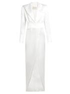 Matchesfashion.com Alexandre Vauthier - Plunge Neck Satin Crepe Tuxedo Gown - Womens - White