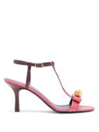 Matchesfashion.com Erdem - Kamira Contrast Embossed Leather T Bar Sandals - Womens - Burgundy Multi