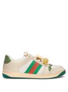 Matchesfashion.com Gucci - Screener Gg Cherry Embellished Leather Trainers - Mens - White Multi