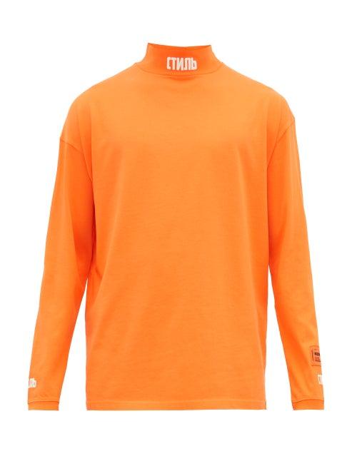 Matchesfashion.com Heron Preston -  Logo Embroidered Cotton Long Sleeved T Shirt - Mens - Orange
