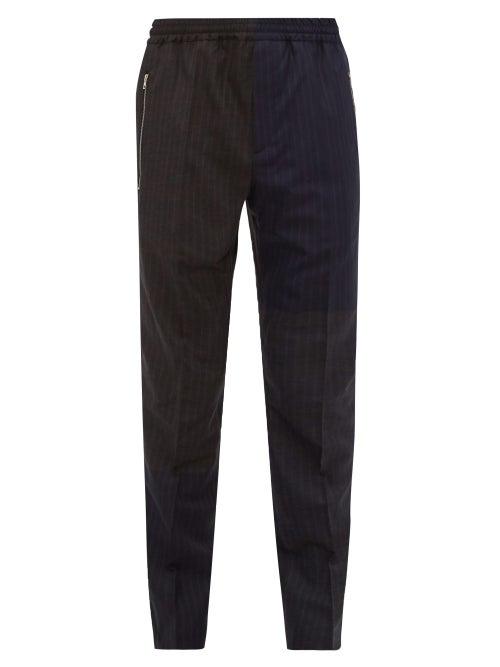 Matchesfashion.com Stella Mccartney - Patchwork Pinstriped Wool Trousers - Mens - Navy