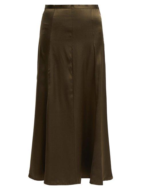 Matchesfashion.com Albus Lumen - Fluir Silk Satin Midi Skirt - Womens - Dark Green