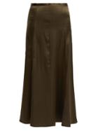 Matchesfashion.com Albus Lumen - Fluir Silk Satin Midi Skirt - Womens - Dark Green