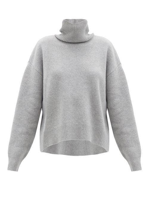 Matchesfashion.com Raey - Cropped Displaced-sleeve Roll-neck Wool Sweater - Womens - Light Grey