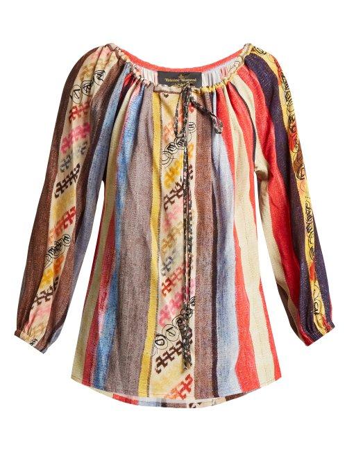 Matchesfashion.com Vivienne Westwood Anglomania - Striped Crepe Blouse - Womens - Multi
