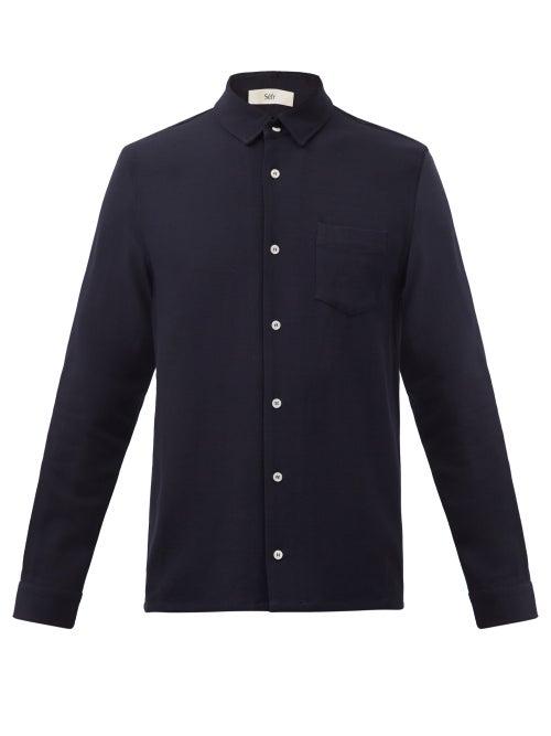 Sfr - Hampus Patch-pocket Crepe Shirt - Mens - Navy