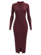 Staud - Napa Buttoned Ribbed-knit Dress - Womens - Burgundy