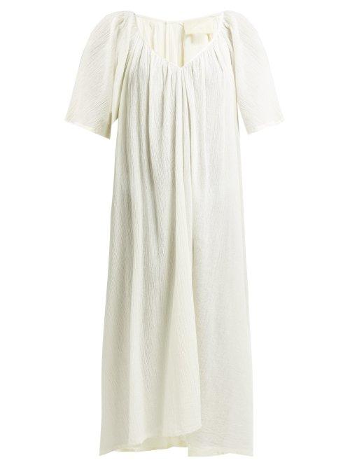 Matchesfashion.com Anaak - Uma Gathered Cotton Gauze Midi Dress - Womens - Cream