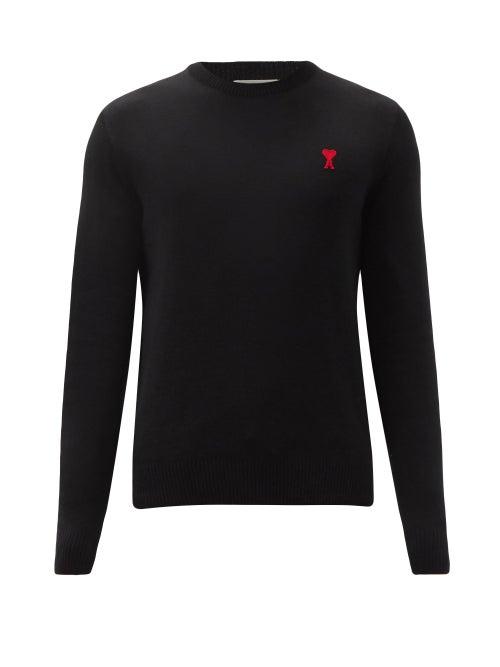 Matchesfashion.com Ami - Logo-embroidered Merino-wool Sweater - Mens - Black