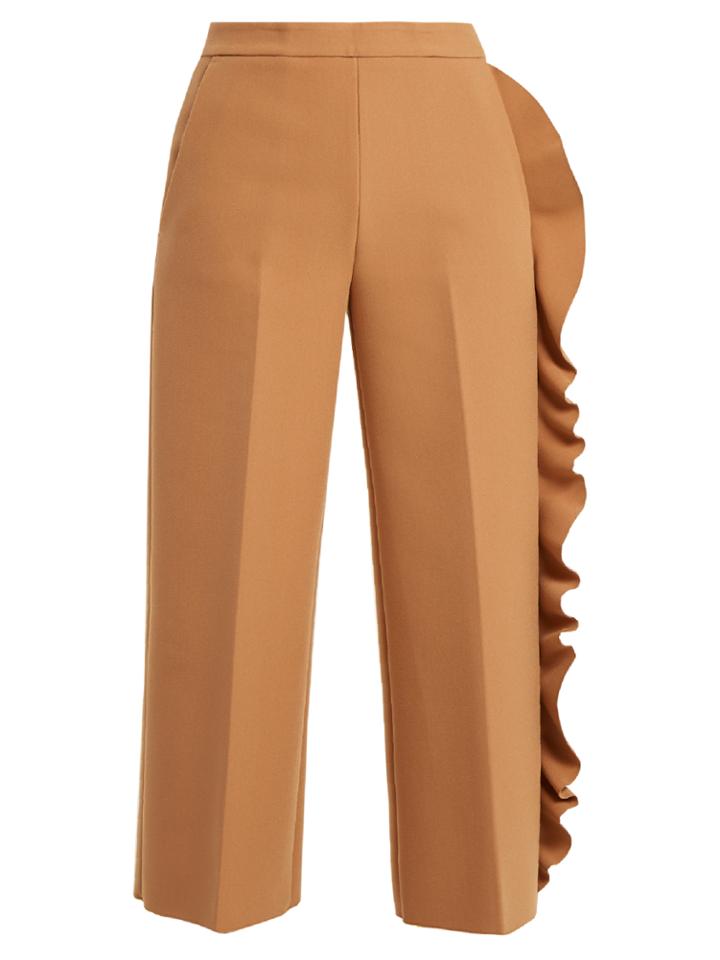 Msgm Asymmetric-ruffle Wide-leg Crepe-cady Trousers