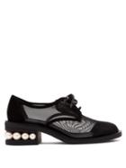 Matchesfashion.com Nicholas Kirkwood - Casati Pearl Heeled Mesh Derby Shoes - Womens - Black