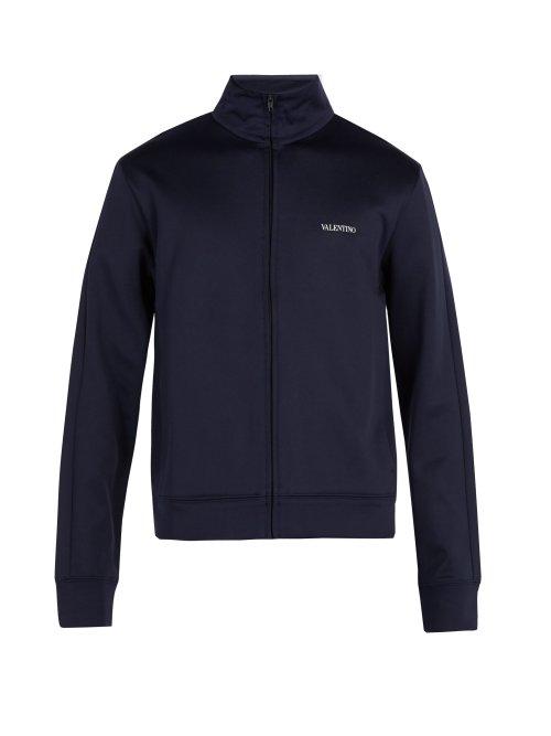 Matchesfashion.com Valentino - Rockstud Zip Fastening Logo Track Top - Mens - Navy