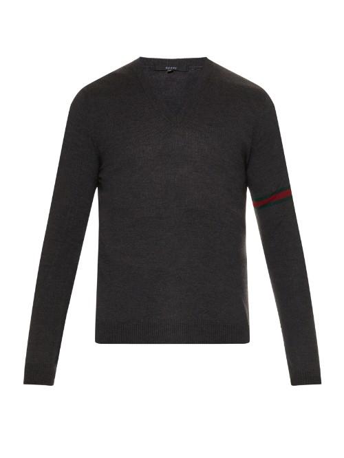 Gucci Webbed-sleeve Wool Sweater