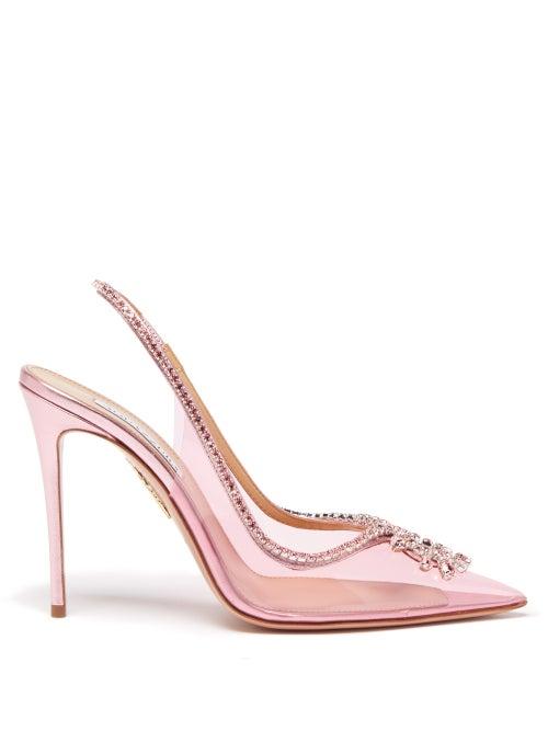 Aquazzura - Seduction 105 Crystal-embellished Leather Pumps - Womens - Pink