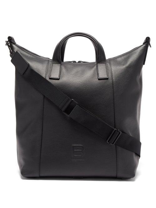 Balenciaga - Hourglass Logo-embossed Leather Tote - Mens - Black