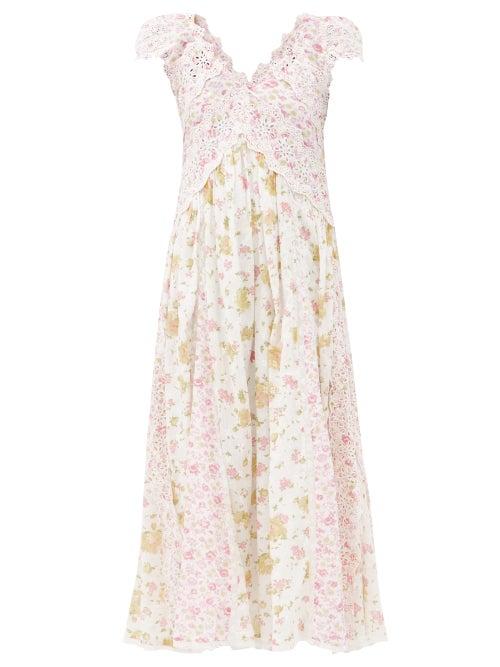 Matchesfashion.com Loveshackfancy - Archer Broderie-anglaise Cotton Midi Dress - Womens - White Multi