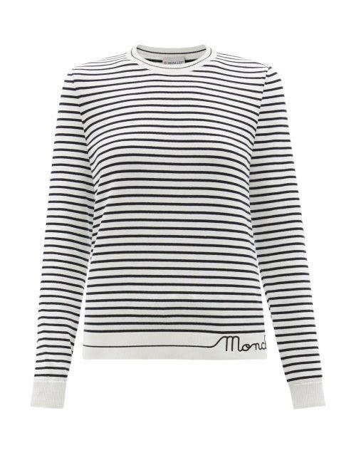 Moncler - Logo-embroidered Striped Cotton Sweater - Womens - Ivory