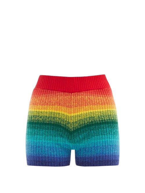 Matchesfashion.com The Elder Statesman - Morph Striped Ribbed-cashmere Cycling Shorts - Womens - Multi