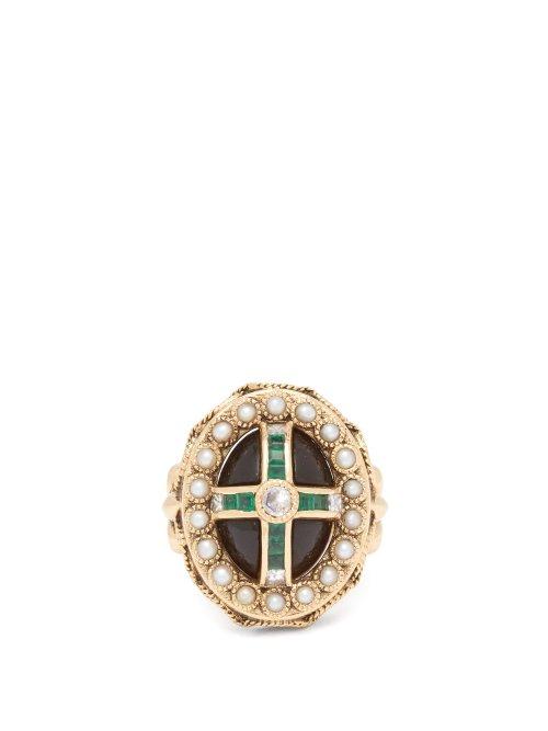 Matchesfashion.com Jade Jagger - Diamond, Emerald, Pearl & 18kt Gold Ring - Womens - Green