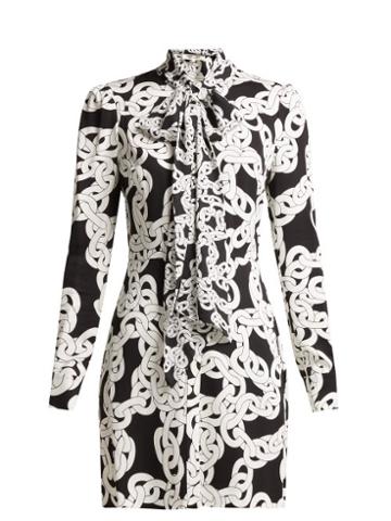 Matchesfashion.com Diane Von Furstenberg - Franca Crawling Chain Print Crepe Dress - Womens - Black White