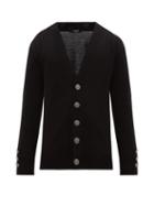 Matchesfashion.com Balmain - Logo Button Wool Cardigan - Mens - Black