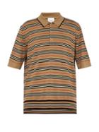 Matchesfashion.com Burberry - Heritage Striped Wool Polo Shirt - Mens - Camel