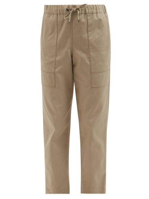 Brunello Cucinelli - Drawstring Cotton-blend Straight-leg Trousers - Womens - Khaki