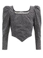 Matchesfashion.com Batsheva - Dirndl Puff-sleeve Floral-print Cotton Blouse - Womens - Black