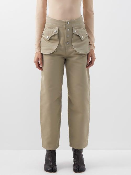Mm6 Maison Margiela - Patch-pocket Cotton-blend Wide-leg Trousers - Womens - Stone