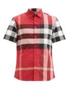 Matchesfashion.com Burberry - Somerton Nova-check Cotton-blend Poplin Shirt - Mens - Red