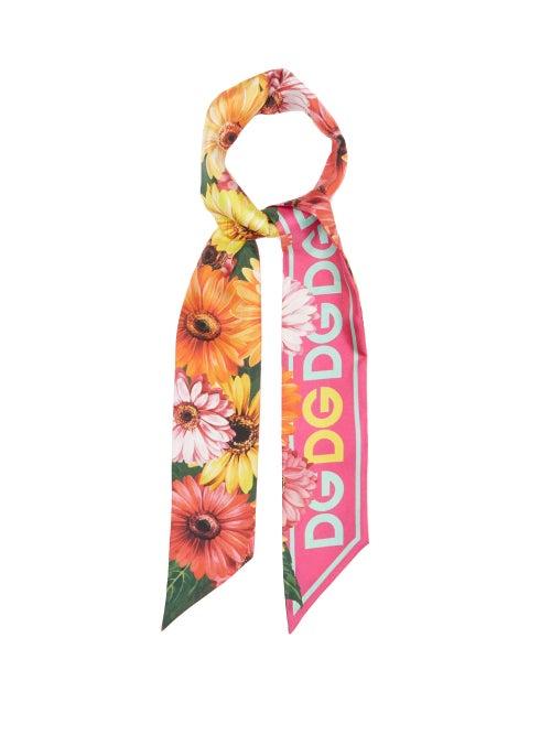 Ladies Accessories Dolce & Gabbana - Daisy-print Silk-faille Scarf - Womens - Pink Multi