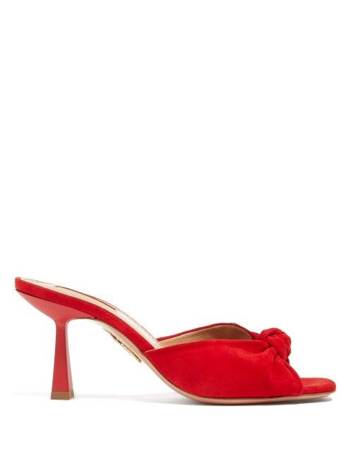 Matchesfashion.com Aquazzura - Pasha 75 Knotted Suede Mules - Womens - Red