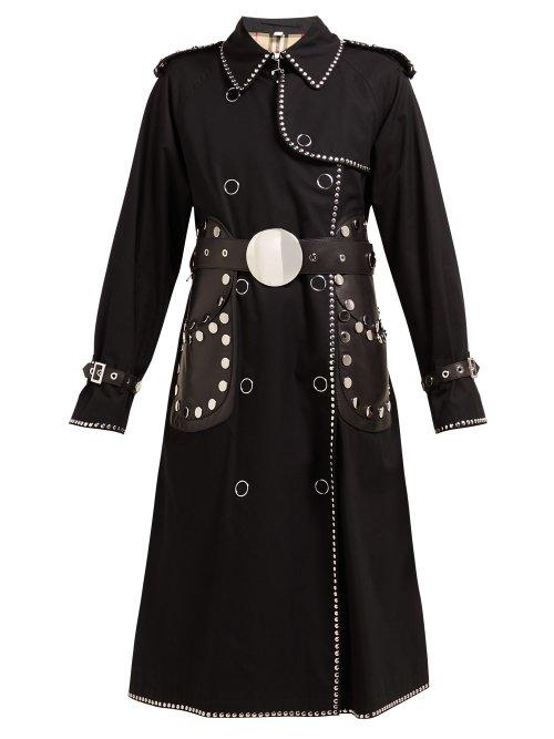 Matchesfashion.com Burberry - Stud Embellished Cotton Gabardine Trench Coat - Womens - Black