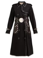 Matchesfashion.com Burberry - Stud Embellished Cotton Gabardine Trench Coat - Womens - Black