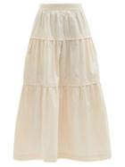 Matchesfashion.com Three Graces London - Omisha Tiered Cotton-poplin Midi Skirt - Womens - White