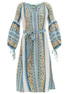 Matchesfashion.com D'ascoli - Maddy Striped Silk Midi Dress - Womens - Blue Print