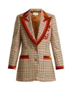Matchesfashion.com Gucci - Velvet Trim Houndstooth Wool Blend Blazer - Womens - Red Multi