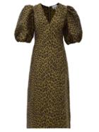 Matchesfashion.com Ganni - Puff-sleeve Leopard-jacquard Midi Dress - Womens - Leopard
