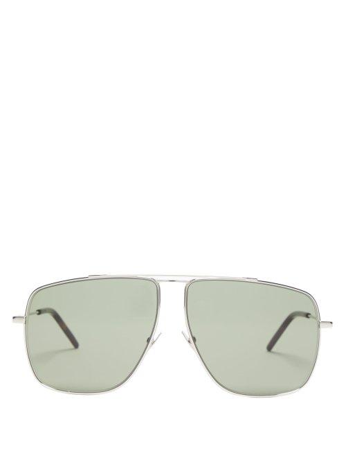 Matchesfashion.com Saint Laurent - Aviator Metal Sunglasses - Womens - Green