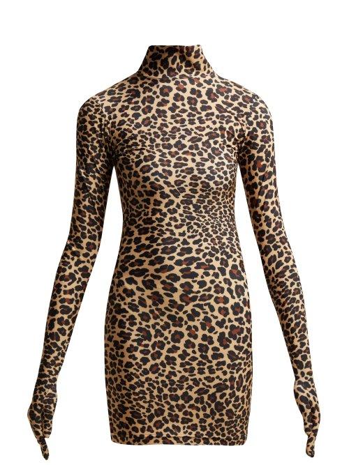 Matchesfashion.com Vetements - Leopard Print Glove Sleeved Jersey Dress - Womens - Light Brown