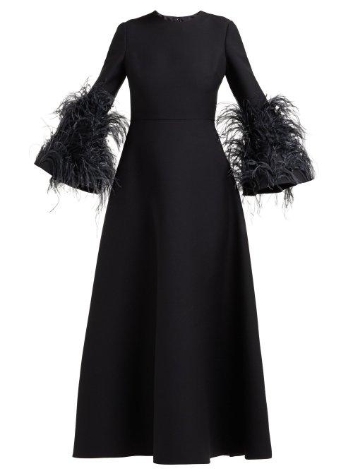 Matchesfashion.com Valentino - Feather Trimmed Wool And Silk Blend Gown - Womens - Black