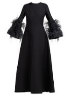 Matchesfashion.com Valentino - Feather Trimmed Wool And Silk Blend Gown - Womens - Black